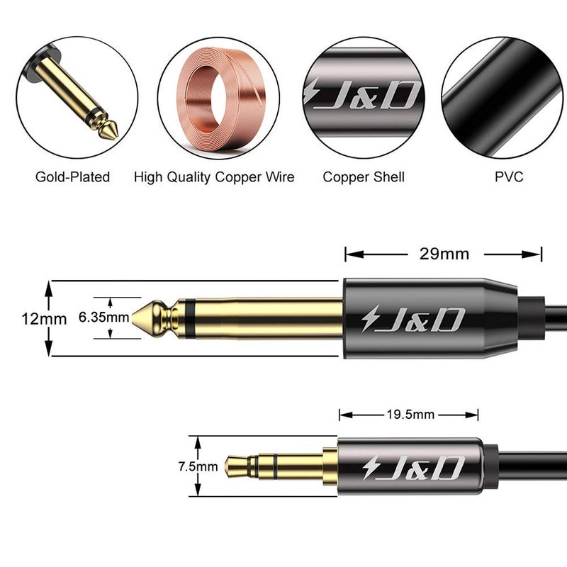 J&D 6.35mm (1/4 inch) TS to 3.5mm (1/8 inch) TRS Cable, Gold-Plated 1/4 inch Male to 3.5mm (1/8 inch) Male Mono Interconnect Heavy Duty Stereo Aux Jack Adapter Cable, 10 Feet - Image 3